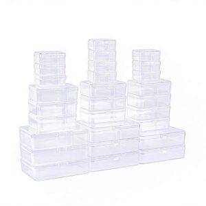 ljy 28 pieces mixed sizes rectangular empty mini plastic storage containers with lids for small items and other craft projects (clear)