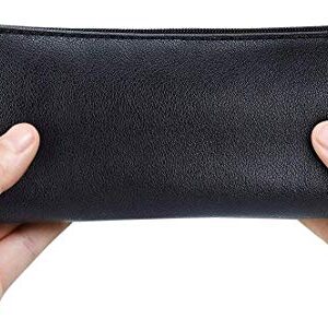 MROCO Pencil Case Pencil Pouch Black Pencil Bag PU Leather Pen Case Small Zipper Pouch for Pencils, Pens, Markers, Makeups, Change, Coins