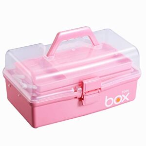kinsorcai 12” three-layer clear plastic storage box/tool box, multipurpose organizer and portable handled storage case for art craft and cosmetic (pink)