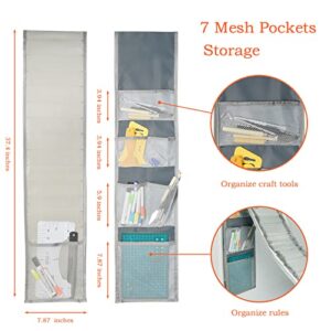 Tunnkit Vinyl Roll Holder - 36 Compartments Vinyl Storage Organizer with 7 Mesh Pockets Storage, Wall Mount/Over The Door Vinyl Roll Storage, with 2 Hooks and 2 Hanging Straps (Grey)