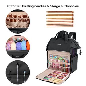 Knitting Bag Backpack,Leudes Yarn Storage Organizer Large Crochet Bag Tote Christmas Gift Yarn Holder Case for Carrying Projects, Knitting Needles, Crochet Hooks and Other Accessories (Black)