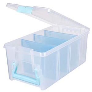 saizone 6925AA Semi Satchel with Removable Dividers, Portable Art & Craft Organizer with Handle, [1] Plastic Storage Case, Clear with Aqua Accents