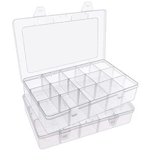 sghuo 2 pack 15 girds clear plastic organizer box storage for washi tape tackle box jewelry crafts organizer, container with adjustable dividers