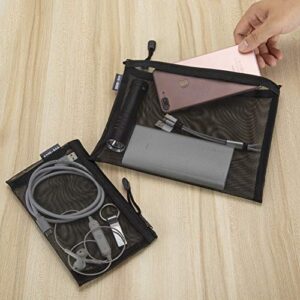 HRX Package Nylon Mesh Cosmetic Zipper Bags, 6PCS Black Makeup Pouches Pen Pencil Organizer Case for Travel Purse Diaper Bag (A5 x 3pcs, A6 x 3pcs )