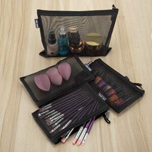 HRX Package Nylon Mesh Cosmetic Zipper Bags, 6PCS Black Makeup Pouches Pen Pencil Organizer Case for Travel Purse Diaper Bag (A5 x 3pcs, A6 x 3pcs )