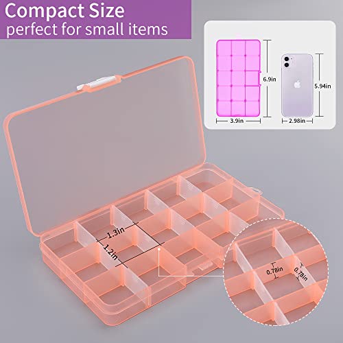 Opret Jewelry Organizer(4 Pack), SMALL Plastic Jewelry Box(15 grids) with Movable Dividers Earring Storage Containers, Size 6.9×3.9×0.9in