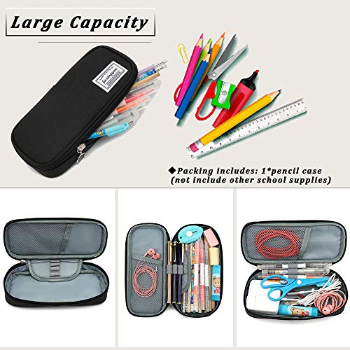 FUXINGYAO Pencil Case, Multi- Slot Pencil Pouch, Portable Pencil Bag, Pen Case for Middle High College School & Office(Black)