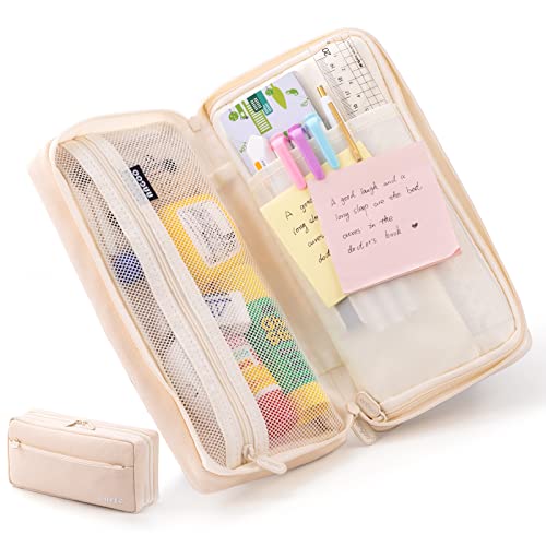 EASTHILL Big Capacity Pencil Case Pencil Pouch School Supplies for College Students Office Simple Stationery Pencil Holder Bag Teen Girls Women-Beige