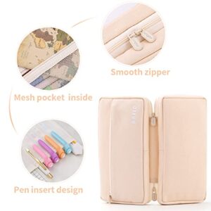 EASTHILL Big Capacity Pencil Case Pencil Pouch School Supplies for College Students Office Simple Stationery Pencil Holder Bag Teen Girls Women-Beige