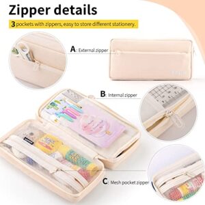 EASTHILL Big Capacity Pencil Case Pencil Pouch School Supplies for College Students Office Simple Stationery Pencil Holder Bag Teen Girls Women-Beige