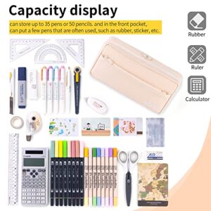 EASTHILL Big Capacity Pencil Case Pencil Pouch School Supplies for College Students Office Simple Stationery Pencil Holder Bag Teen Girls Women-Beige