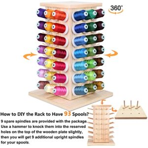 New brothread 84 Spools (DIY to be 93 Spools) 360° Fully Rotating Wooden Thread Rack/Thread Holder Organizer for Sewing, Quilting, Embroidery, Hair-braiding and Jewelry