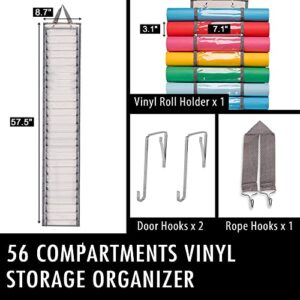 56 Compartments Hanging Vinyl Storage Organizer, Double-sided Vinyl Roll Holder Keeper with 2 Hooks for Door and 1 Lanyard, Vinyl Storage Rack Wall Mount for Craft Room Home