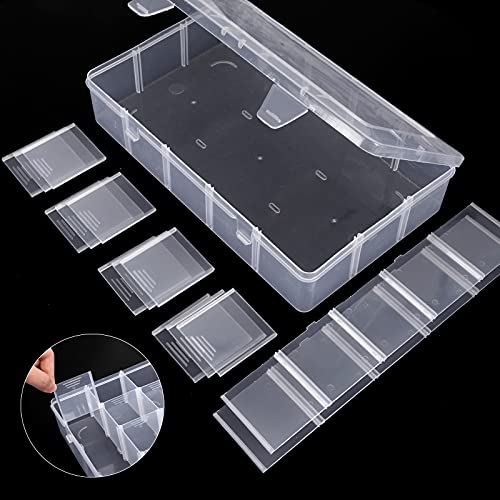 SGHUO 3 Pack 15 Grids Plastic Organizer Box for Washi Tape, Clear Crafts and Jewelry Storage Box with Adjustable Dividers