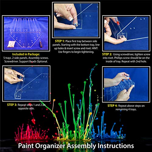 JKB Concepts Acrylic Paint Organizer & Storage Set (5 Bead Color Options). Made with Diamond-Polished Acrylic. Durable, Space-Saving Paint Storage Is a Must-Have Paint Holder for Acrylic Painting.