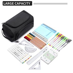 Large Pencil Case, Big Pencil Pouch with Easy Grip Handle for Girls Boys, Multifunction Pen Case Stationery Office Travel Makeup Organizer for Adults Women Men College Back to School Gifts for Students, Black