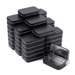 tamicy metal rectangular hinged tins – pack of 40 matte black mini portable box containers small empty storage tins with lids home organizer kit for storage drawing pin jewelry crafts