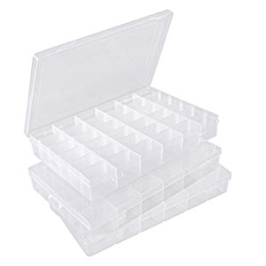 36 grids clear plastic organizer box, jewelry storage box with adjustable dividers, for fishing tackles jewelry art diy crafts beads container 3 pack.