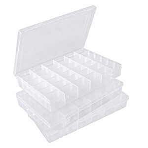 36 Grids Clear Plastic Organizer Box, Jewelry Storage Box with Adjustable Dividers, for Fishing Tackles Jewelry Art DIY Crafts Beads Container 3 Pack.