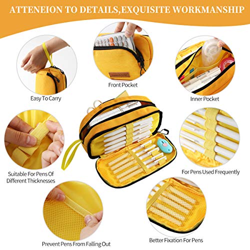 Tineeba Big Capacity Pencil Case Pouch Bag Pen Boxes for Girls Boys Supplies for College Students Middle High School Office Large Storage (Yellow)