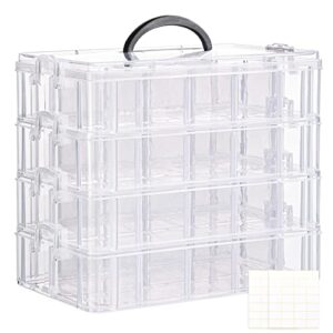 quefe 4-tier stackable storage container box with 40 compartments, plastic organizer box for organizing washi tape, embroidery accessories, threads bobbins, kids toy, beauty supplies, nail polish