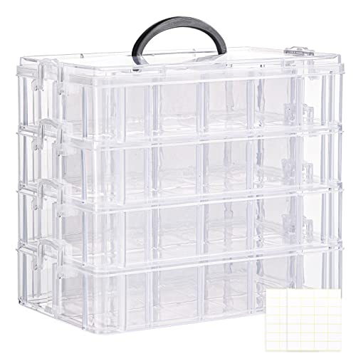 Quefe 4-Tier Stackable Storage Container Box with 40 Compartments, Plastic Organizer Box for Organizing Washi Tape, Embroidery Accessories, Threads Bobbins, Kids Toy, Beauty Supplies, Nail Polish