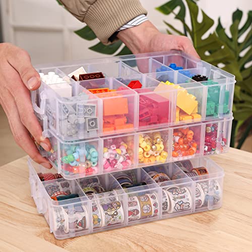 Quefe 4-Tier Stackable Storage Container Box with 40 Compartments, Plastic Organizer Box for Organizing Washi Tape, Embroidery Accessories, Threads Bobbins, Kids Toy, Beauty Supplies, Nail Polish