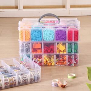 Quefe 4-Tier Stackable Storage Container Box with 40 Compartments, Plastic Organizer Box for Organizing Washi Tape, Embroidery Accessories, Threads Bobbins, Kids Toy, Beauty Supplies, Nail Polish