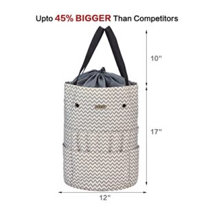HOMEST Large Crochet Bag with Customized Front Compartment for Knitting Accessories, Yarn Storage with 6 Oversized Grommets, Tote Organizer with Drawstring Closure, Ripple