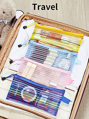 JARLINK 20 Pack 10 Colors Zipper Mesh Pouch, Pencil Pouch Pen Bag Multipurpose Travel Bags for Office Supplies Cosmetics Travel Accessories Multicolor