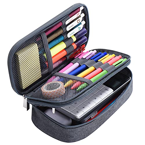 Zcassi Big Capacity Pencil Case 3 Compartments Canvas Bag Multifunctional Marker Pen Pouch Holder Office College School Durable Portable Large Storage Bag for Kids Teens Student Adults