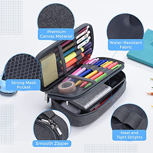 Zcassi Big Capacity Pencil Case 3 Compartments Canvas Bag Multifunctional Marker Pen Pouch Holder Office College School Durable Portable Large Storage Bag for Kids Teens Student Adults