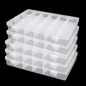 5 pack plastic jewelry organizer box 18 big girds clear storage organizer case with adjustable dividers jewelry storage container multi compartment storage box for washi tape, bead, gem, rock