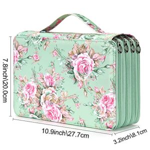 Colored Pencil Case - 200 Slots Pencil Holder with Zipper Closure Twill Fabric Large Capacity Pencil Case for Watercolor Pens or Markers, Pencil Case Organizer for Artist or Student (Green Rose)