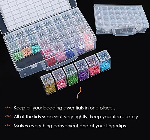 SanerDirect 32 Grids Diamond Painting Drill Storage Containers, Diamond Organizer Case Embroidery Beads Storage Box with Label