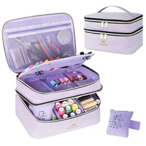 sewing supplies organizer, double-layer sewing box organizer accessories storage bag, large sewing basket water resistant travel women sewing gifts for kit, scissors, thread, pins, needles, clips