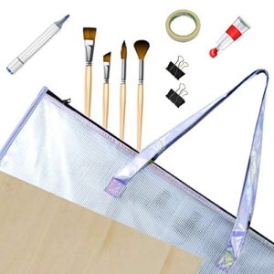 BUSOHA Large Clear Mesh Vinyl Bag with Handle and Zipper/Waterproof Art Storage Bag for Artworks, Charts and Teaching Material Multipurpose -19 x 25 Inch