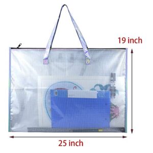 BUSOHA Large Clear Mesh Vinyl Bag with Handle and Zipper/Waterproof Art Storage Bag for Artworks, Charts and Teaching Material Multipurpose -19 x 25 Inch