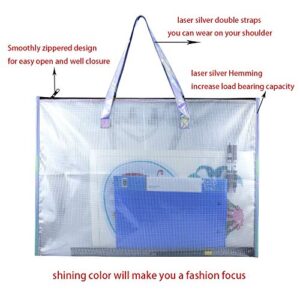 BUSOHA Large Clear Mesh Vinyl Bag with Handle and Zipper/Waterproof Art Storage Bag for Artworks, Charts and Teaching Material Multipurpose -19 x 25 Inch