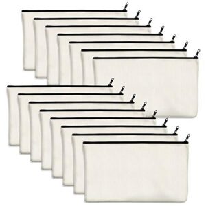 15 pack blank cotton canvas diy craft zipper bags pouches pencil case for makeup cosmetic toiletry stationary storage (off white, 8.3” x 4.7”)