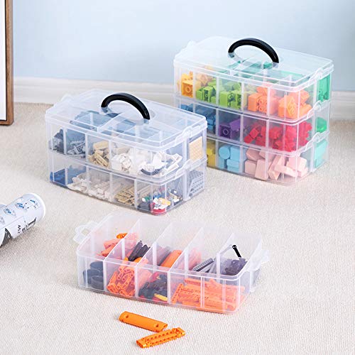 Sooyee 3-Tier Stackable Craft Organizers and Storage Box with 30 Compartments,Bead Organizer,Plastic Storage Box for Toys,Dolls, Arts and Craft, Washi Tape, Rock Collection, Ribbons,Clear