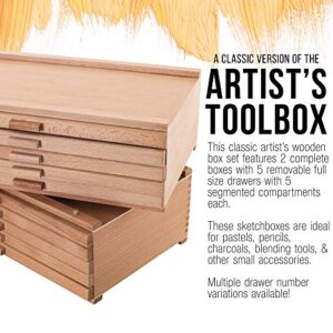 U.S. Art Supply 10 Drawer Wood Artist Supply Storage Box - Pastels, Pencils, Pens, Markers, Brushes