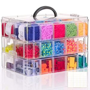 quefe 3-tier stackable storage container box with 30 compartments, plastic organizer box for arts and crafts, toy, fuse beads, washi tapes