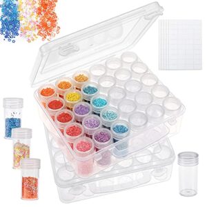 bakhuk 2 pack x 30 grids embroidery diamond painting storage container jars with lid 200pcs label stickers plastic beads container for diy diamond nail art crafts seeds
