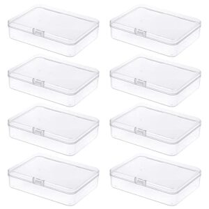8-pack rectangular plastic storage containers box with hinged lid for beads and crafts, 4.5 x 3.3 x 1.1 inch / 115 x 85 x 28 mm (translucent)