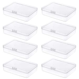 8-Pack Rectangular Plastic Storage Containers Box with Hinged Lid for Beads and Crafts, 4.5 x 3.3 x 1.1 inch / 115 x 85 x 28 mm (Translucent)