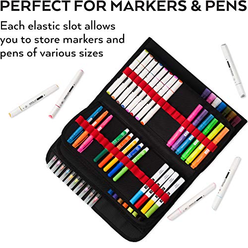 ARTEZA Art Markers & Pens Organizer, 144 Slots, Carrying Travel Case with Zipper Pocket and Handle, Removable and Adjustable Strap, Art Supplies for Storage and Organization