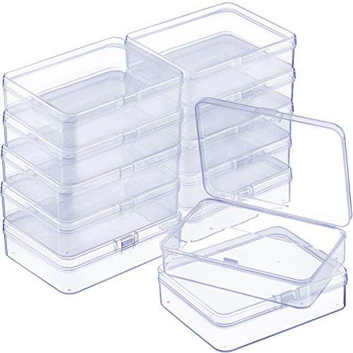 SATINIOR 12 Pack Clear Plastic Beads Storage Containers Box with Hinged Lid for Beads and More (4.45 x 3.3 x 1.18 Inch)