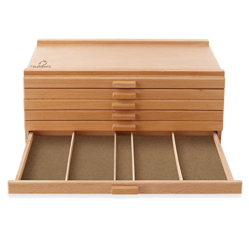 7 Elements 6 Drawer Wooden Artist Storage Supply Box for Pastels, Pencils, Pens, Markers, Brushes and Tools