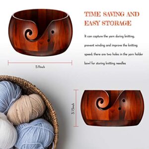 WILLBOND Wooden Yarn Bowl, 6 x 3 Inches Knitting Yarn Bowls with Holes Crochet Bowl Holder Handmade Yarn Storage Bowl for DIY Knitting Crocheting Accessories